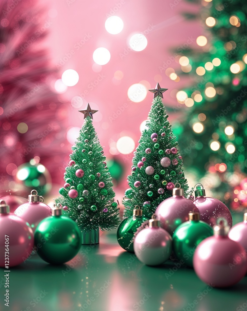 Obraz premium Pink and green soft glow abstract Christmas concept background