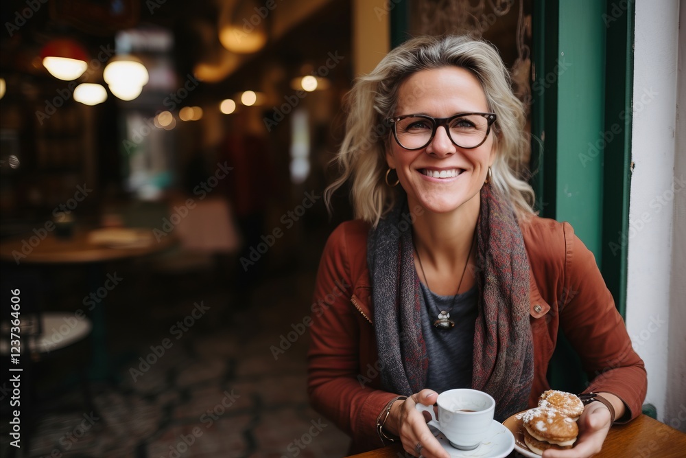 Portrait of smiling woman with cup of coffee in a cafe. Portrait of smiling woman with cup of coffee in a cafe.