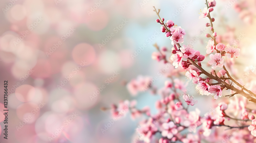 A soft-focus image of blooming cherry blossoms with a dreamy, pastel background. A soft-focus image of blooming cherry blossoms with a dreamy, pastel background.