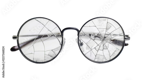 Broken glasses with cracked lenses on transparent background photo