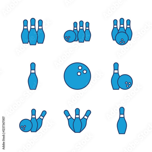 Bowling icon set. bowling ball and pin icon. bowling pins