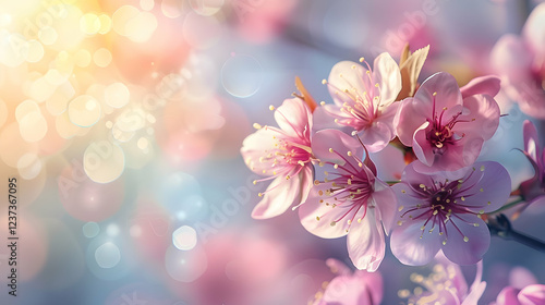 Wallpaper Mural A close-up of pink cherry blossoms against a soft, blurred background with light bokeh. Torontodigital.ca