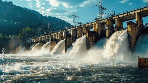 Image of water flowing from the lake. AI generated illustration