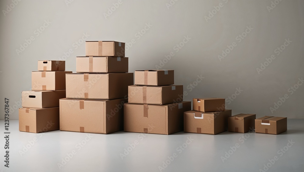 An artistic arrangement of various cardboard boxes on a surface. An artistic arrangement of various cardboard boxes on a surface.