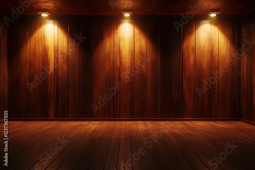 Wallpaper Mural Lit Wooden Room Interior, Empty Space, Background, Display Torontodigital.ca