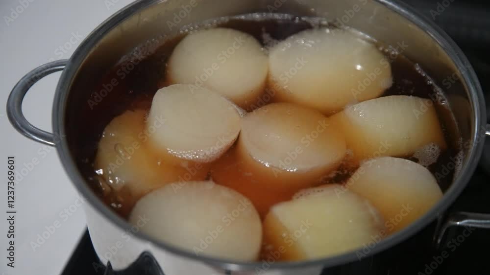 大根を煮る様子 大根を煮る様子