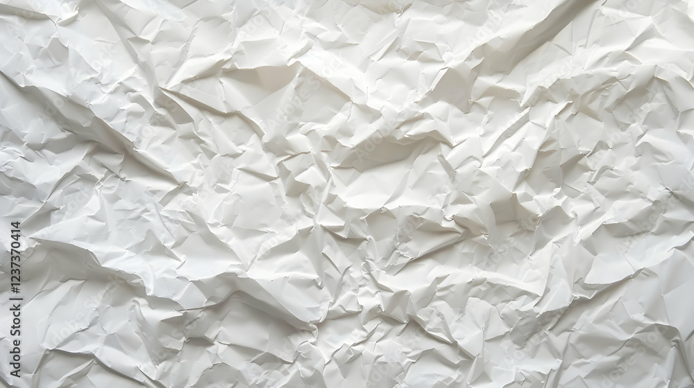 Obraz premium Crumpled white paper texture, showcasing a wrinkled, abstract surface.