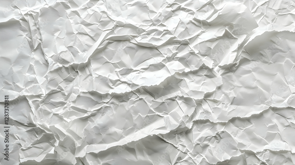 Fototapeta premium Crumpled white paper texture, ideal for backgrounds or design elements.