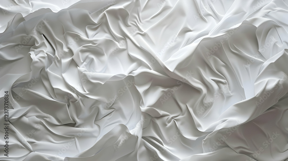 A close-up view of crumpled white fabric showcasing texture and folds. A close-up view of crumpled white fabric showcasing texture and folds.