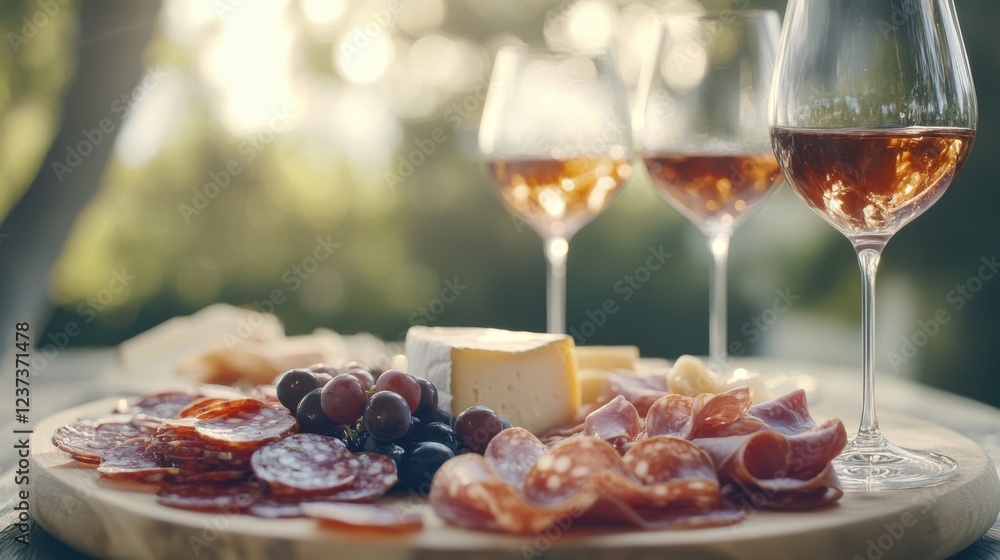 A rustic charcuterie board featuring cured meats, A rustic charcuterie board featuring cured meats,
