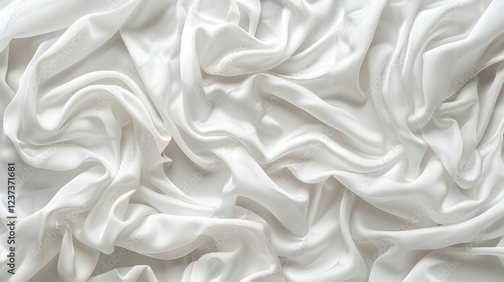 A close-up view of crumpled white satin fabric, showcasing its smooth texture and sheen. A close-up view of crumpled white satin fabric, showcasing its smooth texture and sheen.