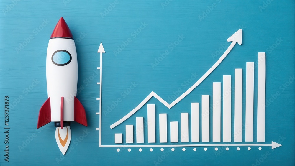 A colorful rocket beside an upward graph, symbolizing growth, progress, and innovation in business or technology. A colorful rocket beside an upward graph, symbolizing growth, progress, and innovation in business or technology.