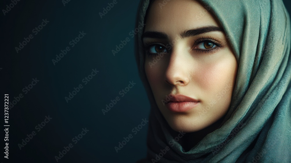 A serene portrait of a woman with a hijab, her face A serene portrait of a woman with a hijab, her face