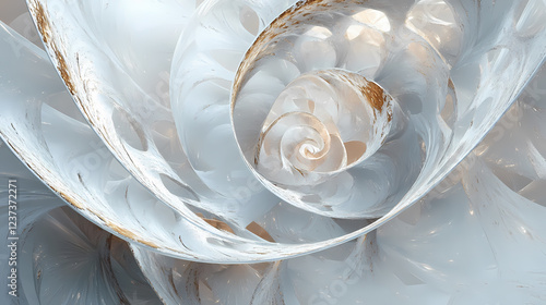 Dynamic spiral structure in crisp white tones, showcasing depth and movement for a modern abstract visual. Lyrical Abstract. Illustration