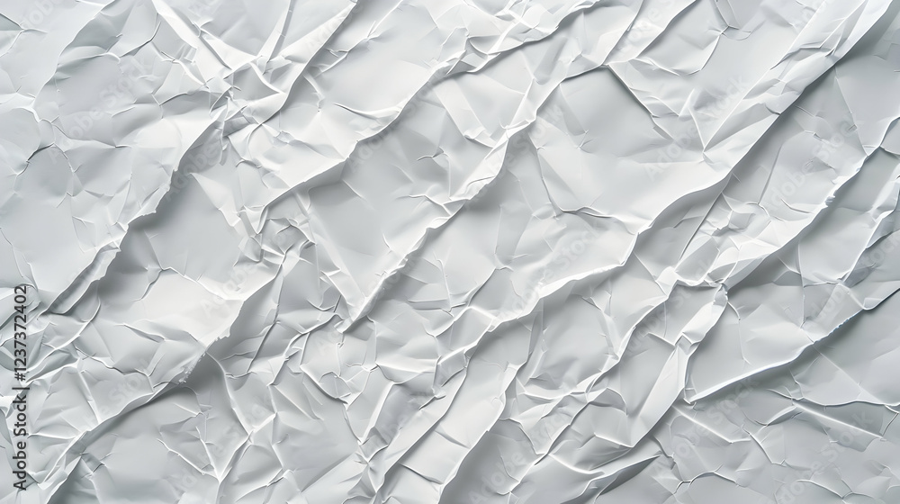 Fototapeta premium A close-up of crumpled white paper texture, showcasing intricate folds and shadows.