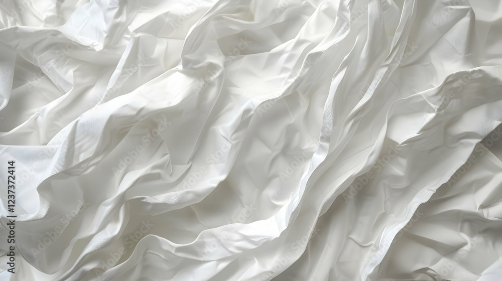 A close-up view of crumpled white fabric, showcasing texture and folds. A close-up view of crumpled white fabric, showcasing texture and folds.