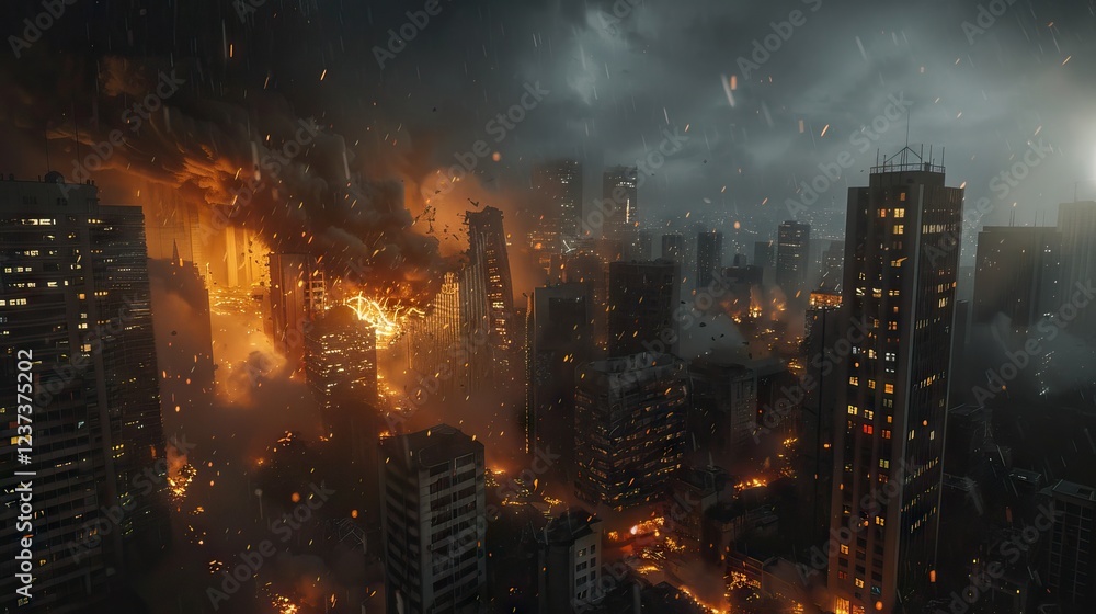 Obraz premium Post apocalypse. Nuclear apocalypse survivor. Ruined Cityscape. Concept. High quality 3d illustration. AI generated illustration