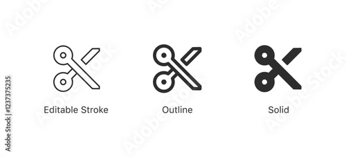 A scissor icon set , crop clip cut icons | cutting, editing, and trimming icons (editable stroke, outline, solid)