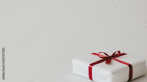 Wallpaper Mural White gift box with red ribbon, simple background Torontodigital.ca