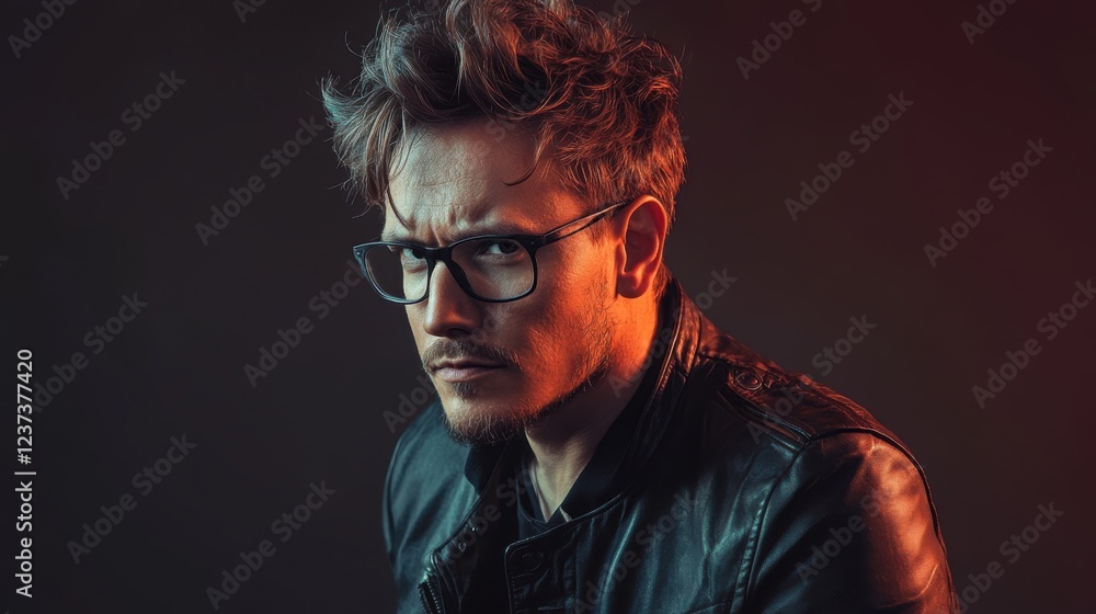 Fototapeta premium A stylish man with tousled hair and glasses,