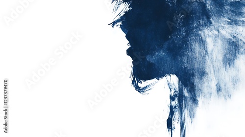 Abstract Blue Ink Wash Painting On White Background photo