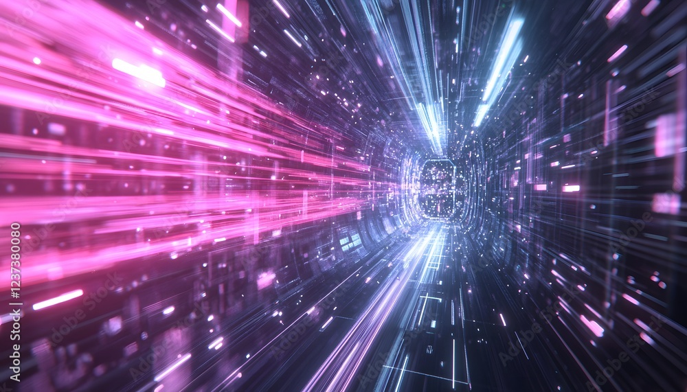 Fototapeta premium Abstract Digital Tunnel Of Pink And Blue Light Streaks