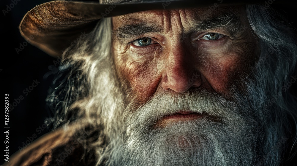 An elderly man with a long white beard and a hat, An elderly man with a long white beard and a hat,