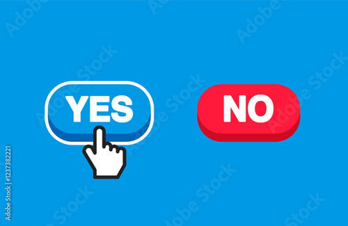 Vector design of web buttons with a cursor pressing the Yes button in light blue