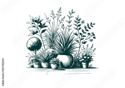 Mixed Decorative Plant hand drawn sketch vector illustration isolated
