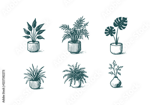 Mixed Decorative Plant hand drawn sketch vector illustration isolated