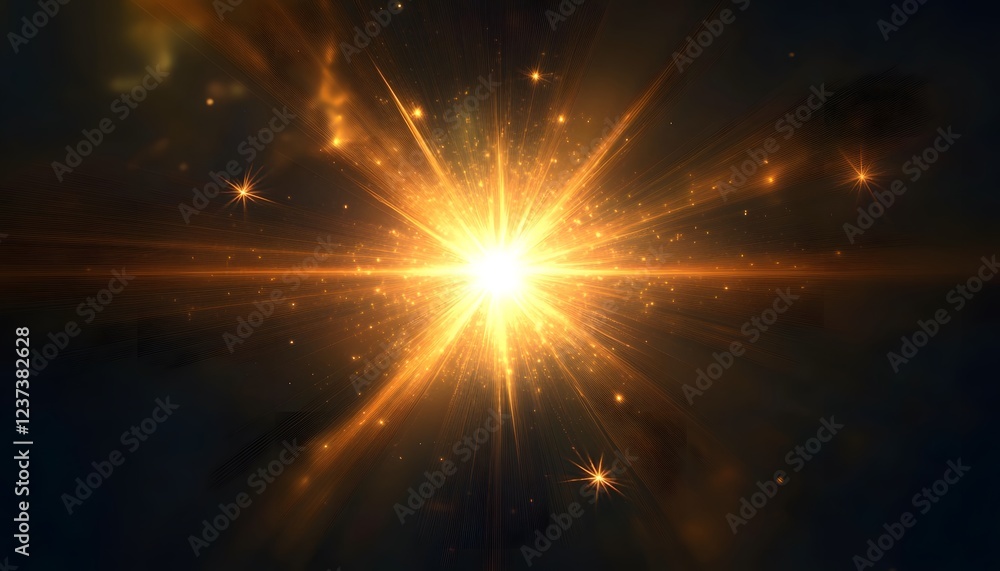Obraz premium Golden Light Explosion Radiating Brilliance Across Dark Space