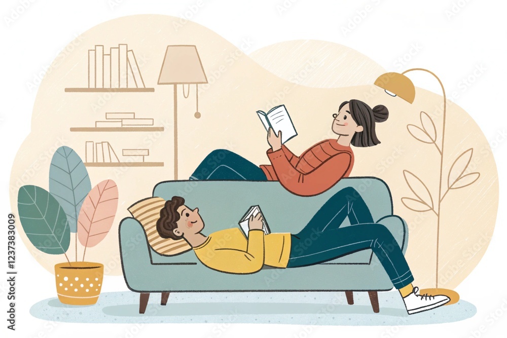 Obraz premium hand drawn flat people relaxing