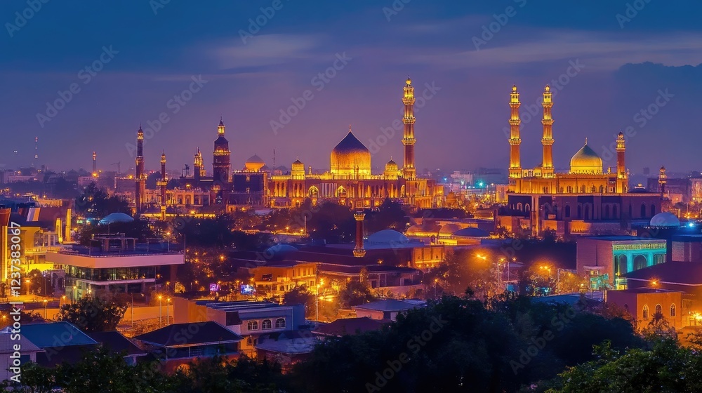 Obraz premium Night View of the Majestic Great Mosque of Central Asia