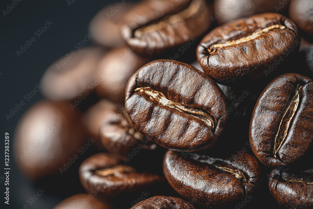 Coffee beans spread on a black background with a focus on their rich texture and natural color variation for beverage and culinary use Coffee beans spread on a black background with a focus on their rich texture and natural color variation for beverage and culinary use