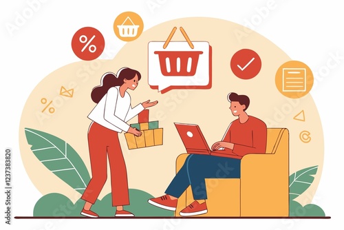 woman and man shop online store promo purchase