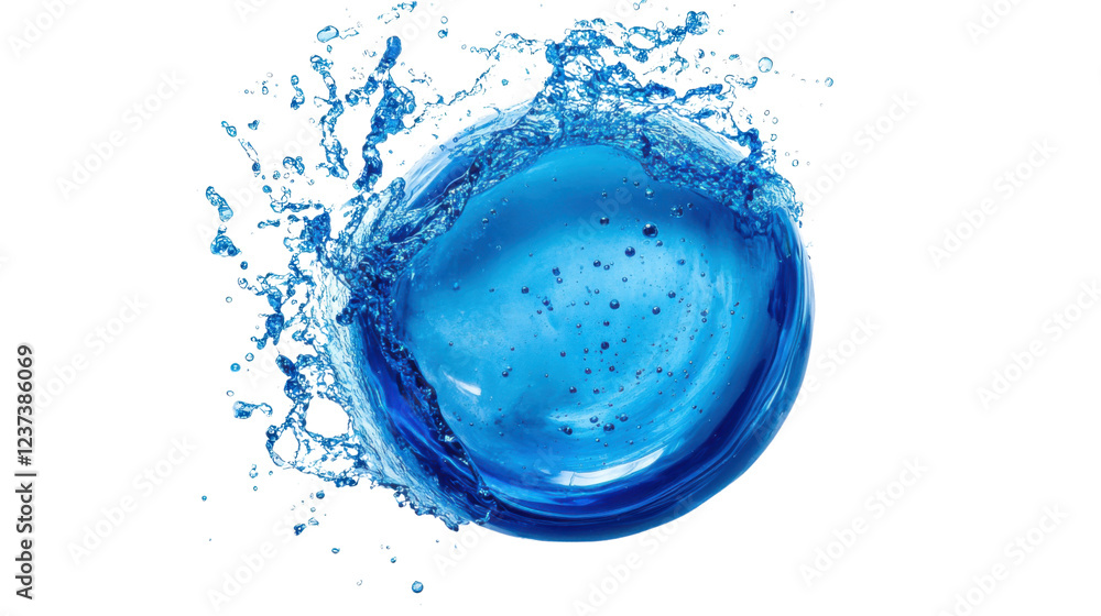 Fototapeta premium Sphere of blue water splashing on transparent background