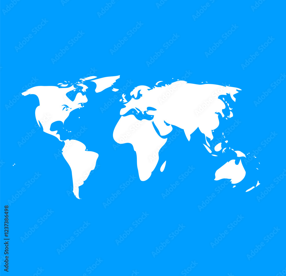 Obraz premium Minimalist synthesized vector design of a full world map on a blue background
