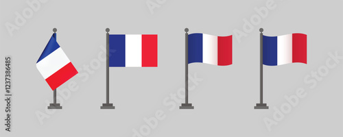 France Flag. Various flat design of France Flag on the flagpole . Modern World Flag design, Vector illustration template design.