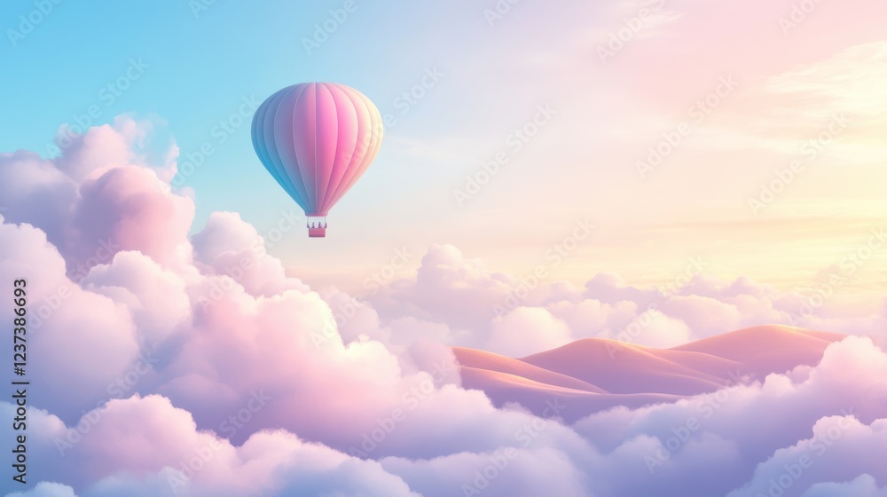 Fototapeta premium Illustration of a pastel-colored hot air balloon floating