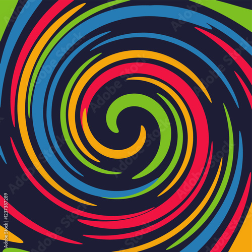 Vector design of colorful spiral combining colors on dark background