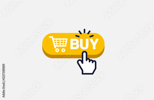 Yellow button with shopping cart icon with hand pressing cursor