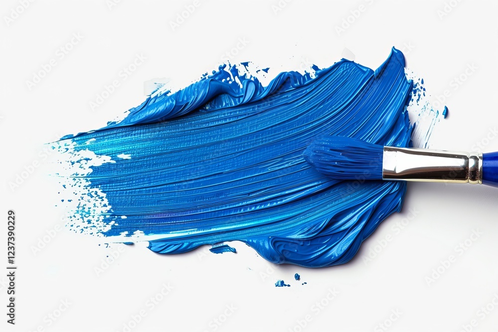 Fototapeta premium Blue brush stroke isolated on white background