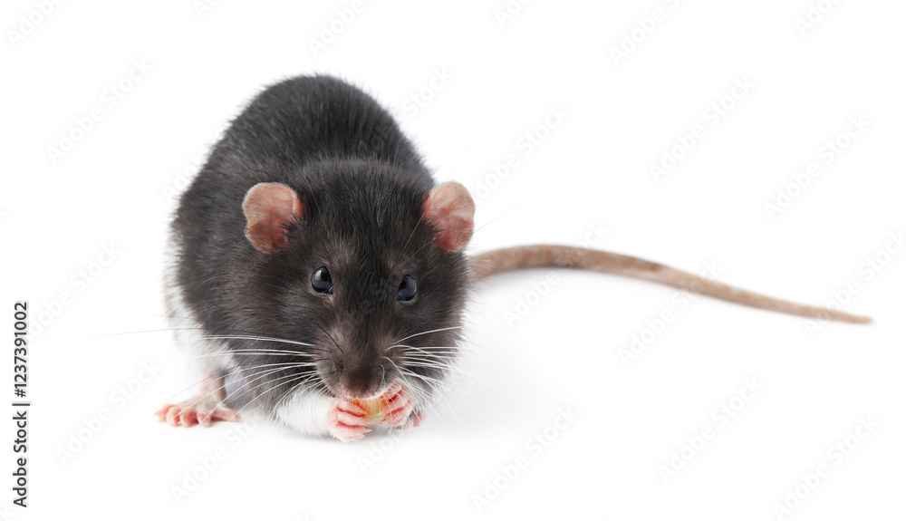 One cute small rat on white background