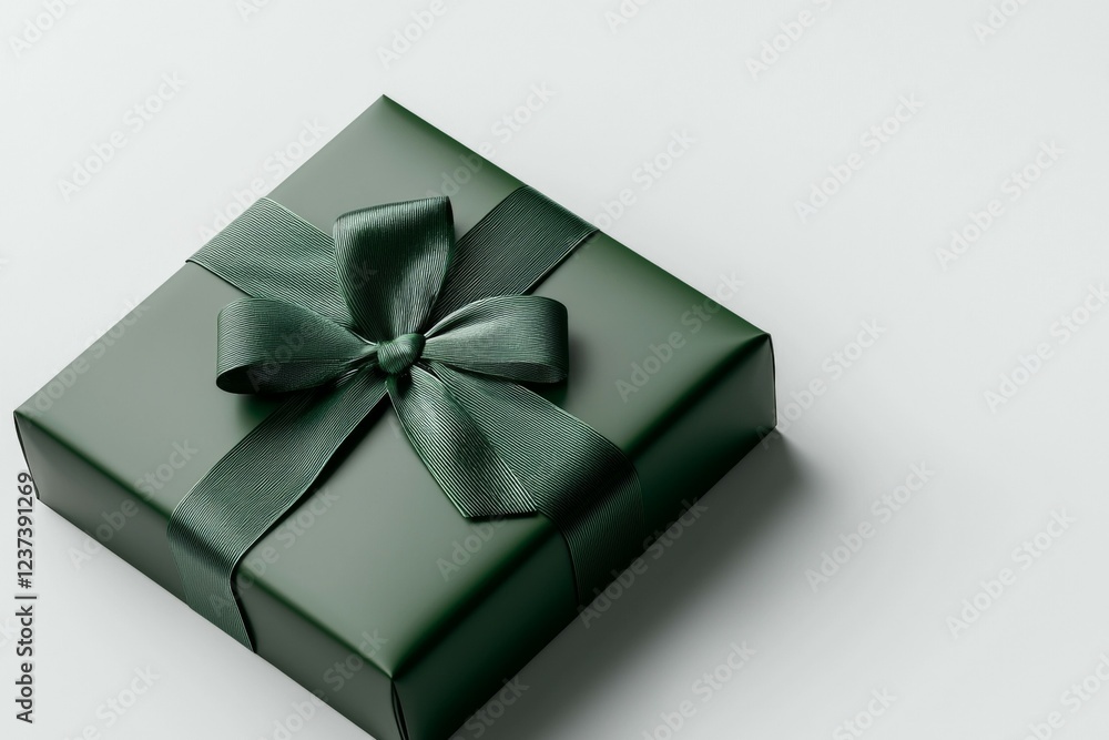 Green box with a bow on top of it Green box with a bow on top of it