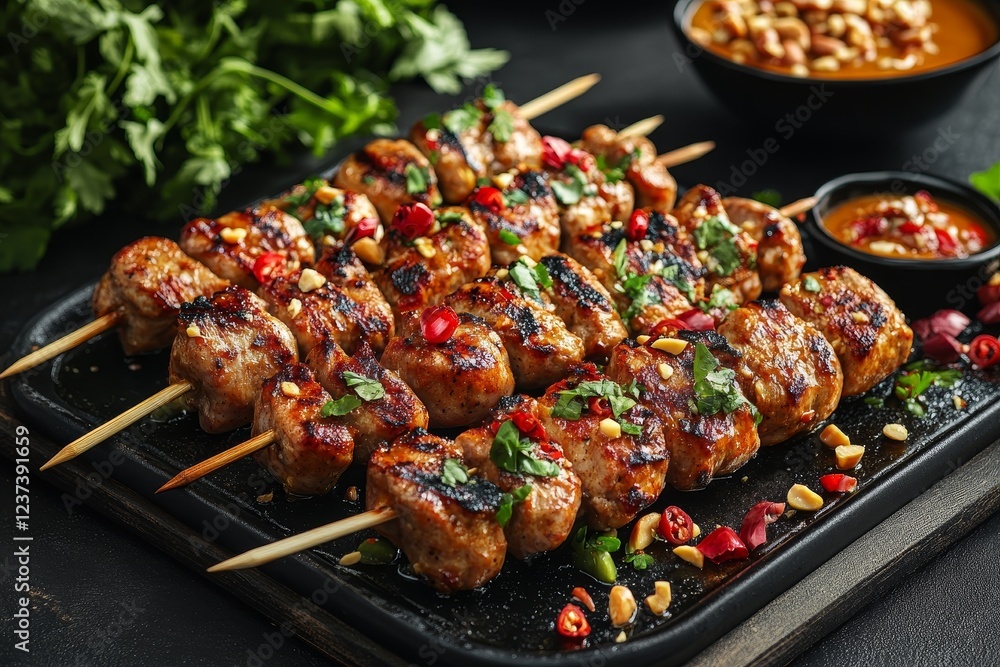 Grilled pork satay skewers with peanut sauce Grilled pork satay skewers with peanut sauce