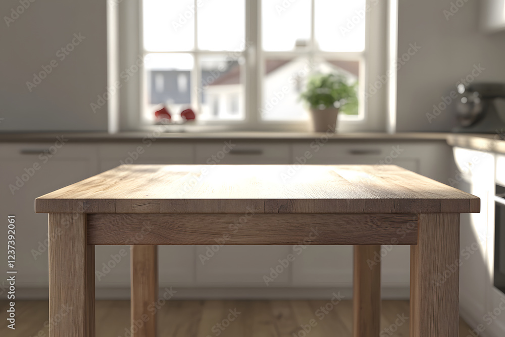 Wooden Table in Bright Kitchen Setting Wooden Table in Bright Kitchen Setting