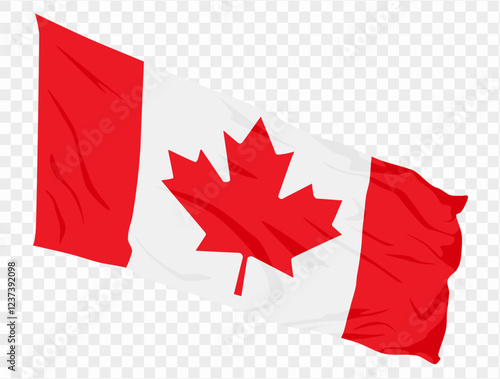 Waving Canada flag isolated on  transparent PNG background. Perfect for designs, presentations, or digital projects. High-quality image showcasing the iconic maple leaf flag in a dynamic.