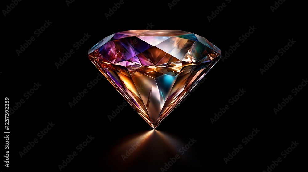 Fototapeta premium Multicolored Faceted Diamond on Black Background