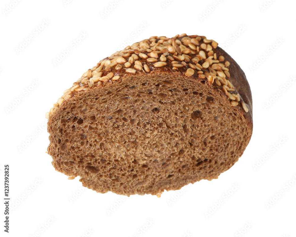 Piece of fresh baguette with sesame isolated on white Piece of fresh baguette with sesame isolated on white