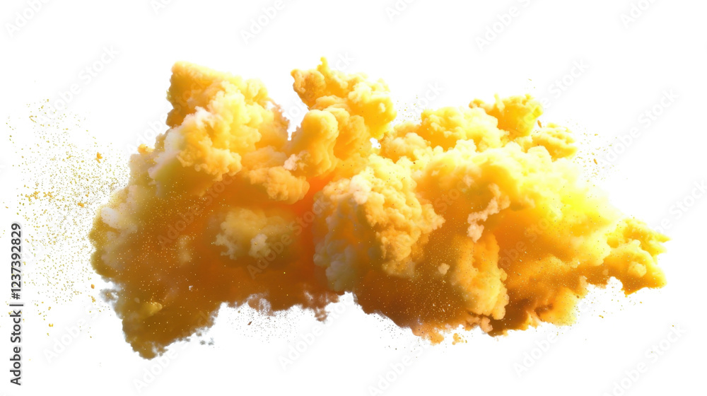 Yellow smoke bomb exploding, creating a colorful cloud on transparent background Yellow smoke bomb exploding, creating a colorful cloud on transparent background